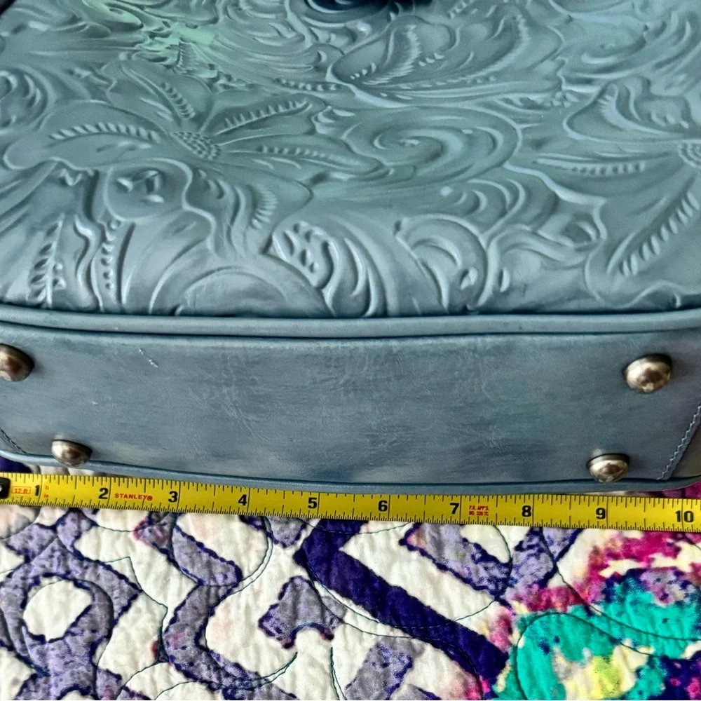 Patricia Nash Embossed Floral Leather Crossbody in Dusty Blue